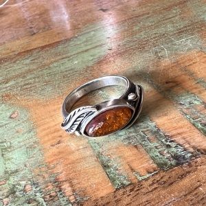 Handmade sterling silver natural Baltic Amber ring